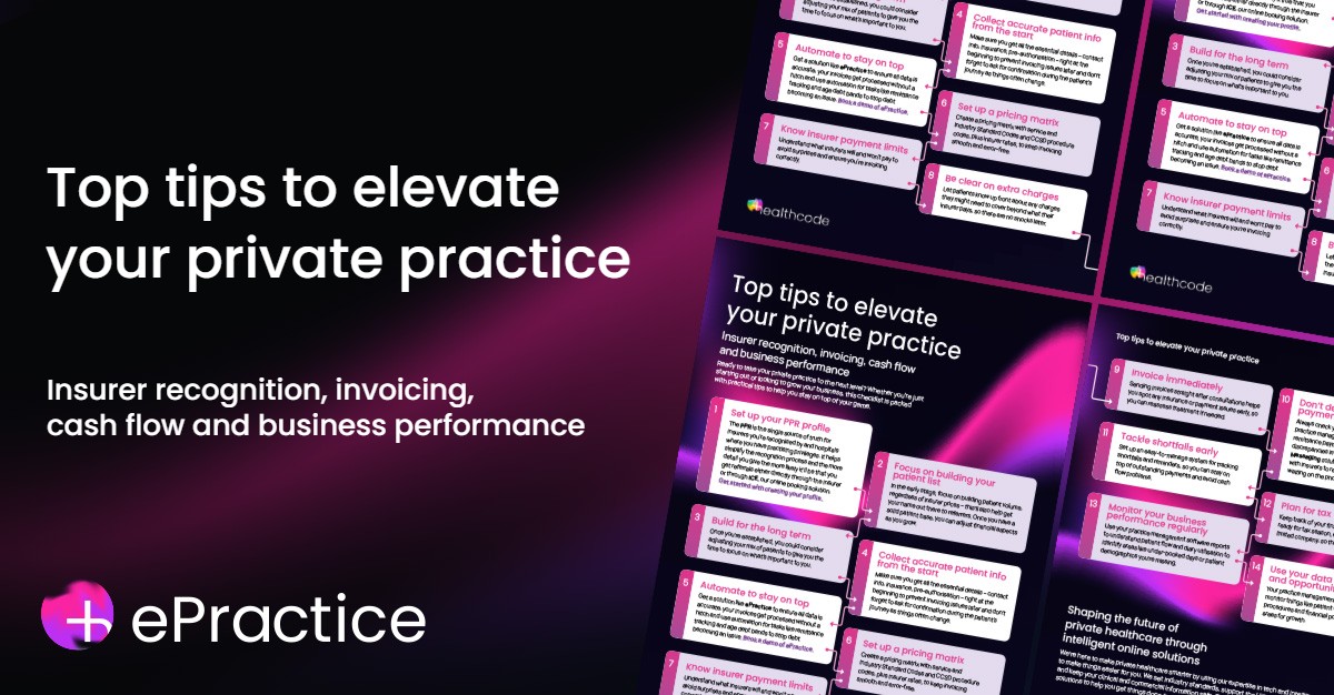 healthcodeltd's tweet image. Want to avoid costly mistakes in your private practice? Our free checklist has the essential tips to keep your practice on track - healthcode.co.uk/epractice-tips…
#PrivateHealthcare #Healthcode #ePractice #PracticeManagementSoftware