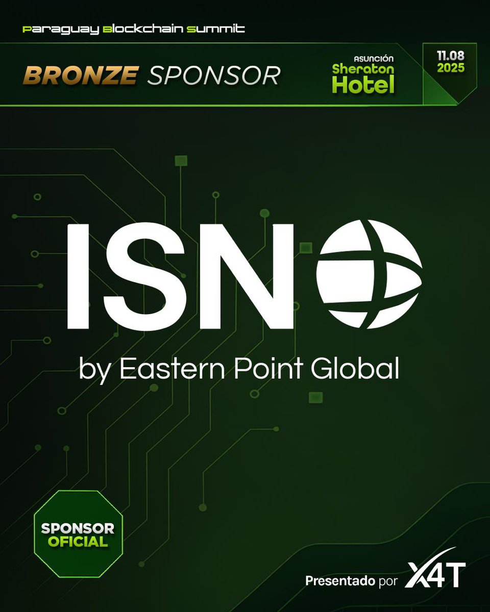 🥉 Bronce Sponsor Confirmado: ISN by Eastern Point Global

💡 Damos la bienvenida a ISN, de Eastern Point Global, como Bronce Sponsor del Paraguay Blockchain Summit 2025.

Con soluciones tech de vanguardia, apuestan fuerte por la transformación digital en 🇵🇾 y la región.
