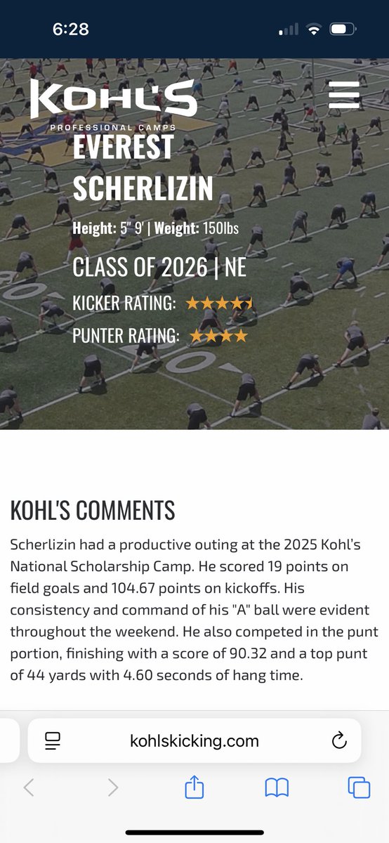1st time attending <a href="/KohlsKicking/">Kohl's Kicking Camps</a> made the 2026 National Board receiving 4.5⭐️ Kicker and 4 ⭐️ punter 
<a href="/WHS_WarriorFB/">Omaha Westside Warrior Football</a> <a href="/THEnebpreps/">nebpreps</a> <a href="/NEBHSFB/">Nebraska HS Football</a> <a href="/WHSRecruitFB/">Westside Football Recruiting</a>