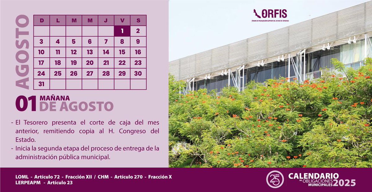 🗓Mañana 1 de agosto, fecha límite. 👇
📌En el #ORFIS hemos creado el Calendario de Obligaciones que les permitirá a las Autoridades Municipales, contribuir en el debido cumplimiento de sus obligaciones en materia de Fiscalización y Rendición de Cuentas.✅