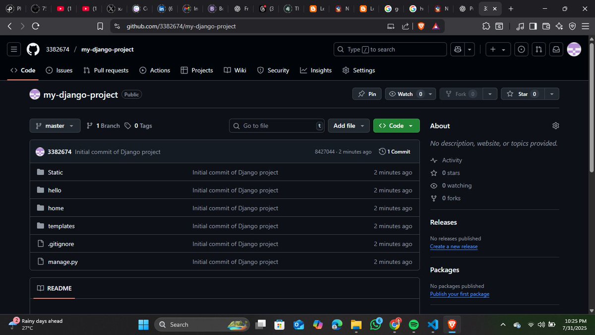 JuhiKarn37667's tweet photo. Day 53/60 – #60DaysOfLearning2025
🚀 Pushed latest Django updates to GitHub
🧹 Improved code indentation for readability
🎨 Added footer section to enhance site layout
#Django #GitHub #WebDev #100DaysOfCode #AI4ALL @lftechnology https://t.co/Nt0PQ1HzVm