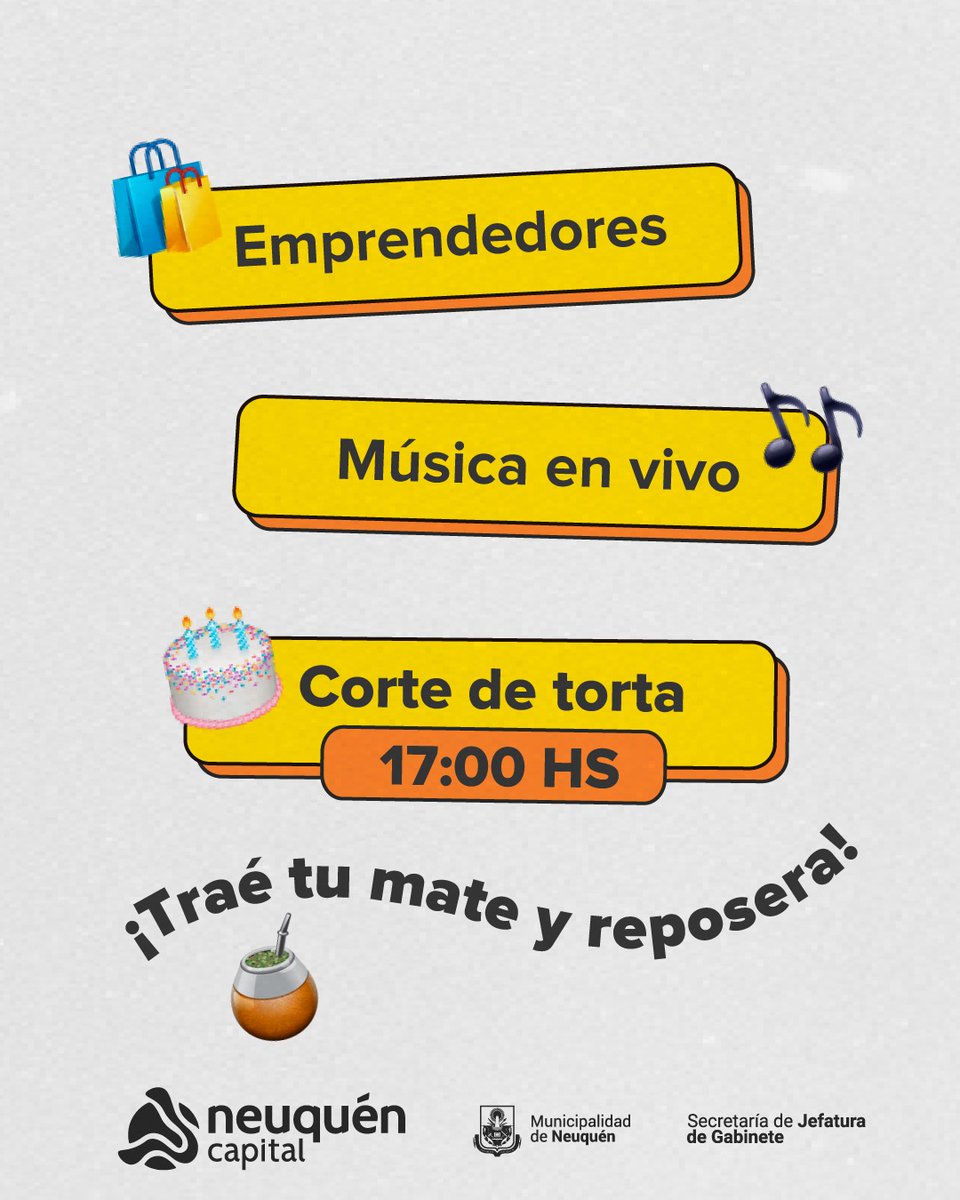 ¡El B° Rincón de Emilio está de cumpleaños! 🎉
Lo celebramos  con música, torta, emprendedores, y muchas ganas
de pasarla bien!
️ Domingo 03/08
📍 Comisión vecinal, Asia y África
🕐 15 a 18 hs
#NeuquenCapital #MunicipalidadDeNeuquén #MiBarrioFesteja