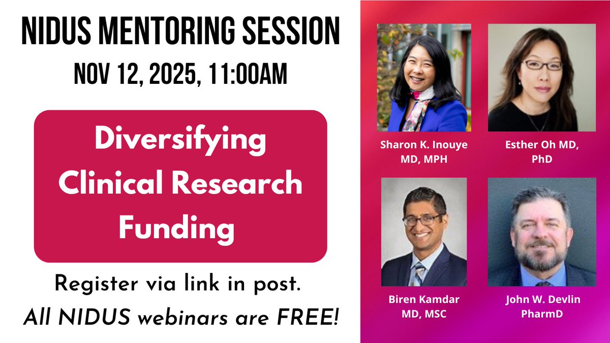NIDUS Delirium Network (@nidus_delirium) on Twitter photo Mark your calendars! Join <a href="/NIDUS_Delirium/">NIDUS Delirium Network</a> on Nov 12 to learn about clinical research funding through foundations, institutions/research networks, PCORI and industry.
Learn more and register today: deliriumnetwork.org/webinars/upcom…
#delirium Mark your calendars! Join <a href="/NIDUS_Delirium/">NIDUS Delirium Network</a> on Nov 12 to learn about clinical research funding through foundations, institutions/research networks, PCORI and industry.
Learn more and register today: deliriumnetwork.org/webinars/upcom…
#delirium
