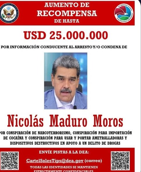 Se busca al Narco dictador Nicolas Maduro,  líder del Cartel  de los  Soles. Si recuperaremos la libertad y la democracia en Venezuela.