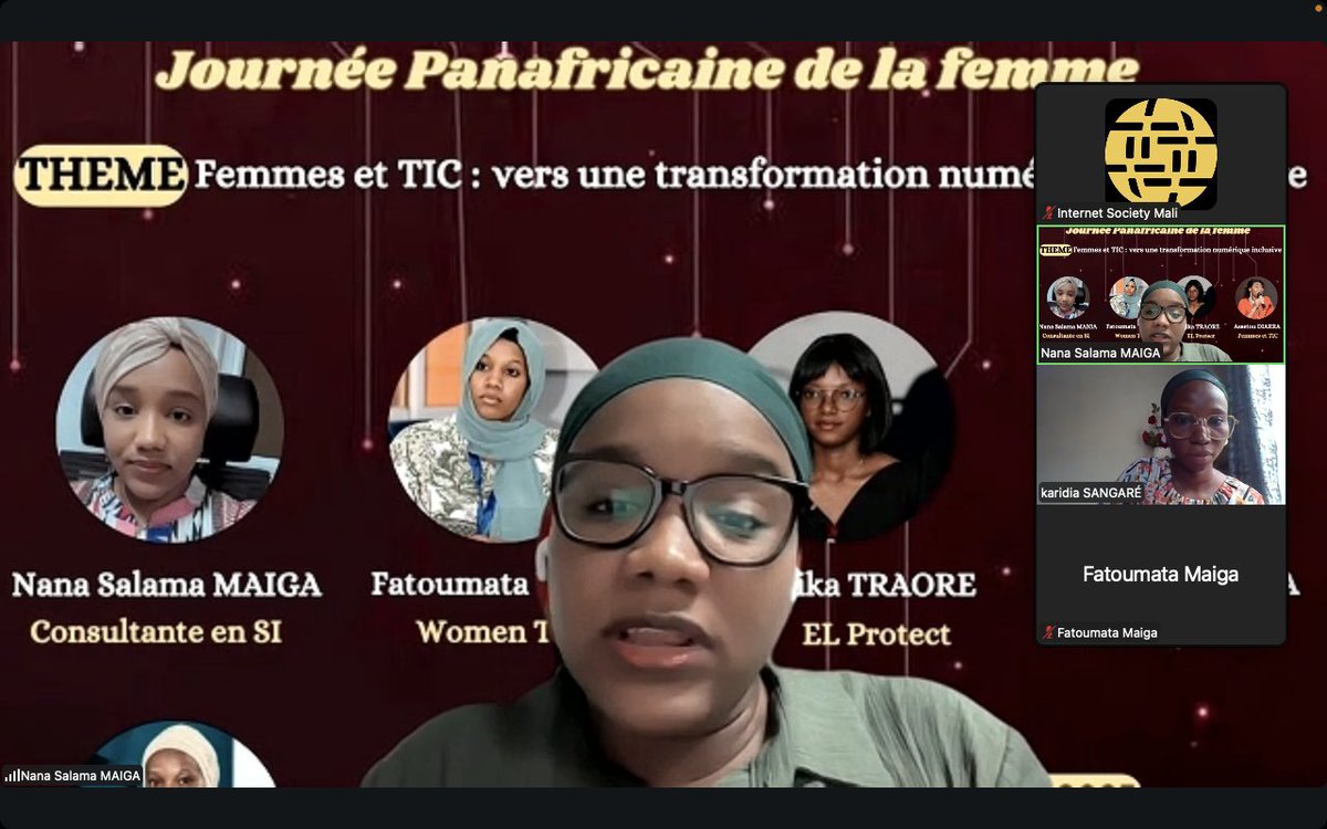 #31Juillet2025
Nous avons beaucoup appris avec les femmes qui transforment le numérique au féminin. 
sur le thème "Femmes &amp; TIC : Vers une transformation numérique inclusive", <a href="/isocml/">ISOC MALI, le chapitre malien d'Internet Society</a> a organisé un panel plein d'expériences réussies et d'inspiration. 
<a href="/VictorNdonnang/">Victor Ndonnang</a> <a href="/kbakary/">Bakary KOUYATE</a>