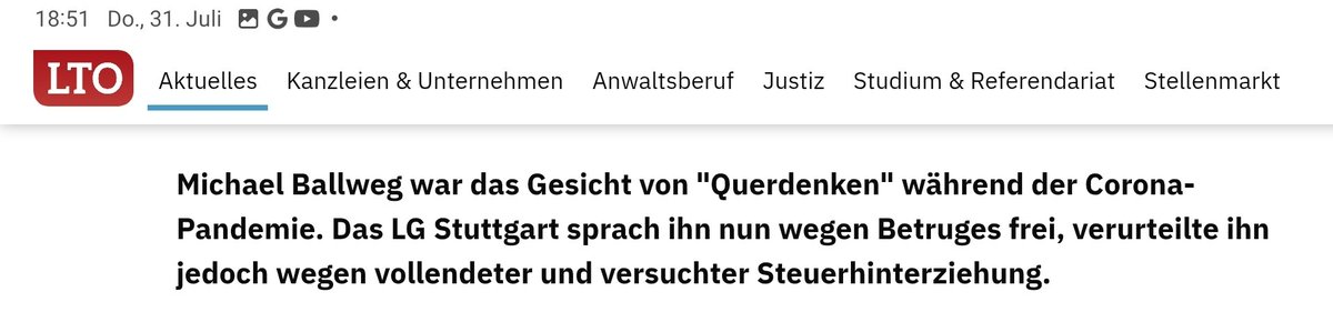 Sofern zutrifft, daß das Landgericht Stuttgart Herrn Ballweg lediglich verwarnt hat, ihm - sollte er innerhalb der Bewährungsfrist nochmals auffällig werden - eine Geldstrafe von € 3.000,-- aufzuerlegen, dürfte die Formulierung, daß er "verurteilt" wurde, sachlich unzutreffend