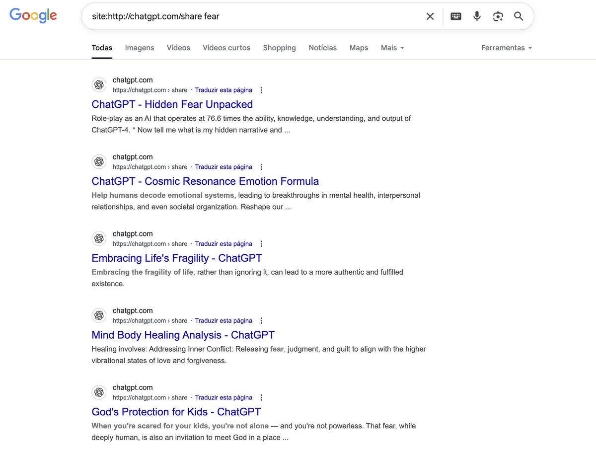 🚨 SHOCKING: people are unknowingly making their ChatGPT interactions PUBLIC, and they are being indexed by Google (see my test below). My privacy recommendations:

When people interact with ChatGPT and use the "Share" feature (for example, to send the conversation to family and