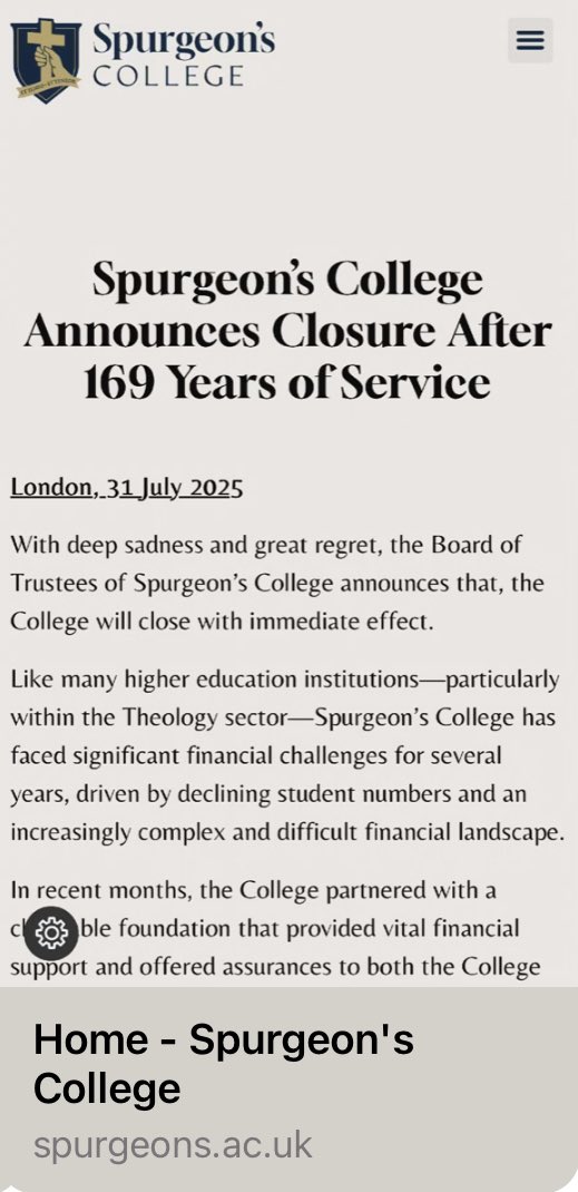 Not a surprise.  Years ago, unlike the Metropolitan Tabernacle (which is still solid) the College bartered away the legacy they received from Spurgeon.

Here’s a message where I spoke about some of these things 2 years ago in London:

youtu.be/F3jTNyVI1Nc