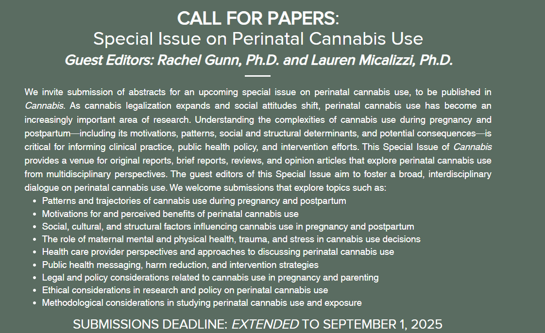 RSMj (@researchmj) on Twitter photo The deadline for the Cannabis Special Issue on Perinatal Cannabis Use has been extended to September 1, 2025. Please note that no further extensions will be granted. For any questions, please contact lauren_micalizzi@brown.edu or rachel_gunn@brown.edu.
researchmj.org/journal The deadline for the Cannabis Special Issue on Perinatal Cannabis Use has been extended to September 1, 2025. Please note that no further extensions will be granted. For any questions, please contact lauren_micalizzi@brown.edu or rachel_gunn@brown.edu.
researchmj.org/journal