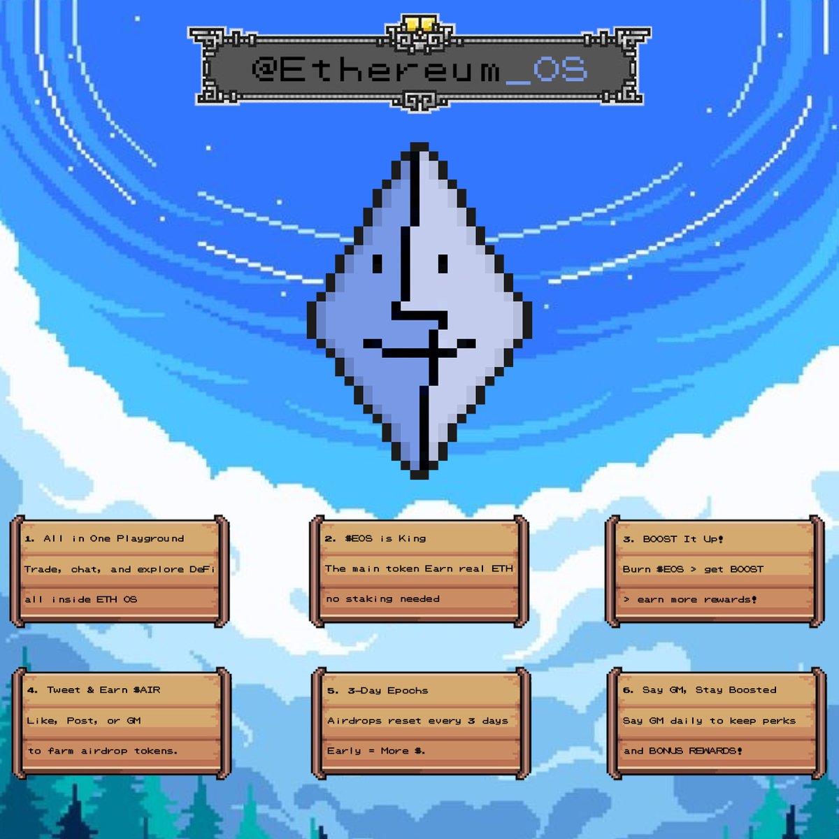 everyone’s talking about <a href="/Ethereum_OS/">Eth OS</a>, but not many really understand how it works.

I’ve summed up the key points in one simple image from $EOS, the BOOST system, $AIR, to why saying "GM" actually matters.

tap the image &amp; zoom in, it’s all there!