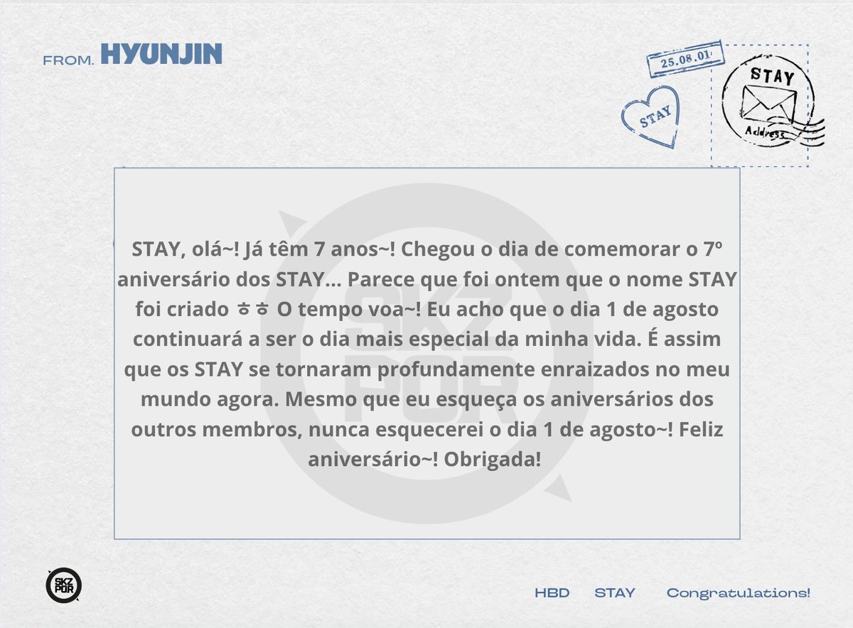 📃 • 31.07.25 ─ TRAD

➯ Mensagens dos Stray Kids para o aniversário dos STAYs.

_______
#스트레이키즈 #StrayKids <a href="/Stray_Kids/">Stray Kids</a> #오래오래_스테이_7ㅏ보자고 #S7AYINGForeverWithSKZ