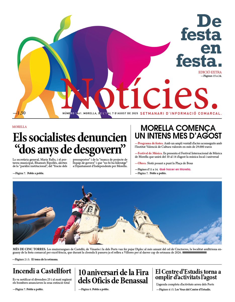 set_noticies's tweet photo. El setmanari Notícies ix demà divendres al carrer acompanyat amb una edició extra per a preparar-mos per a viure les festes dels nostres pobles!
🗞
#ElsPorts #Castelló https://t.co/yZRr3bcWCU