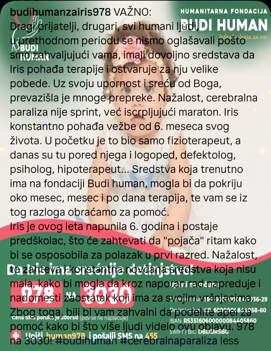 Pomozimo Iris!
Upišimo 978 i pošaljimo SMS na 3030 (retweet hvala)