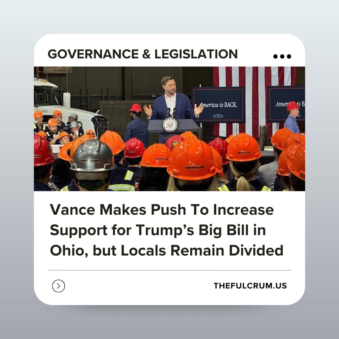 Inside the Metallus steel plant, Vance was welcomed by local officials and workers who embraced the tax and labor provisions. Outside, critics voiced concern over cuts to health care, education, and safety-net programs.

Read more: loom.ly/JbcwyQs

#thefulcrum