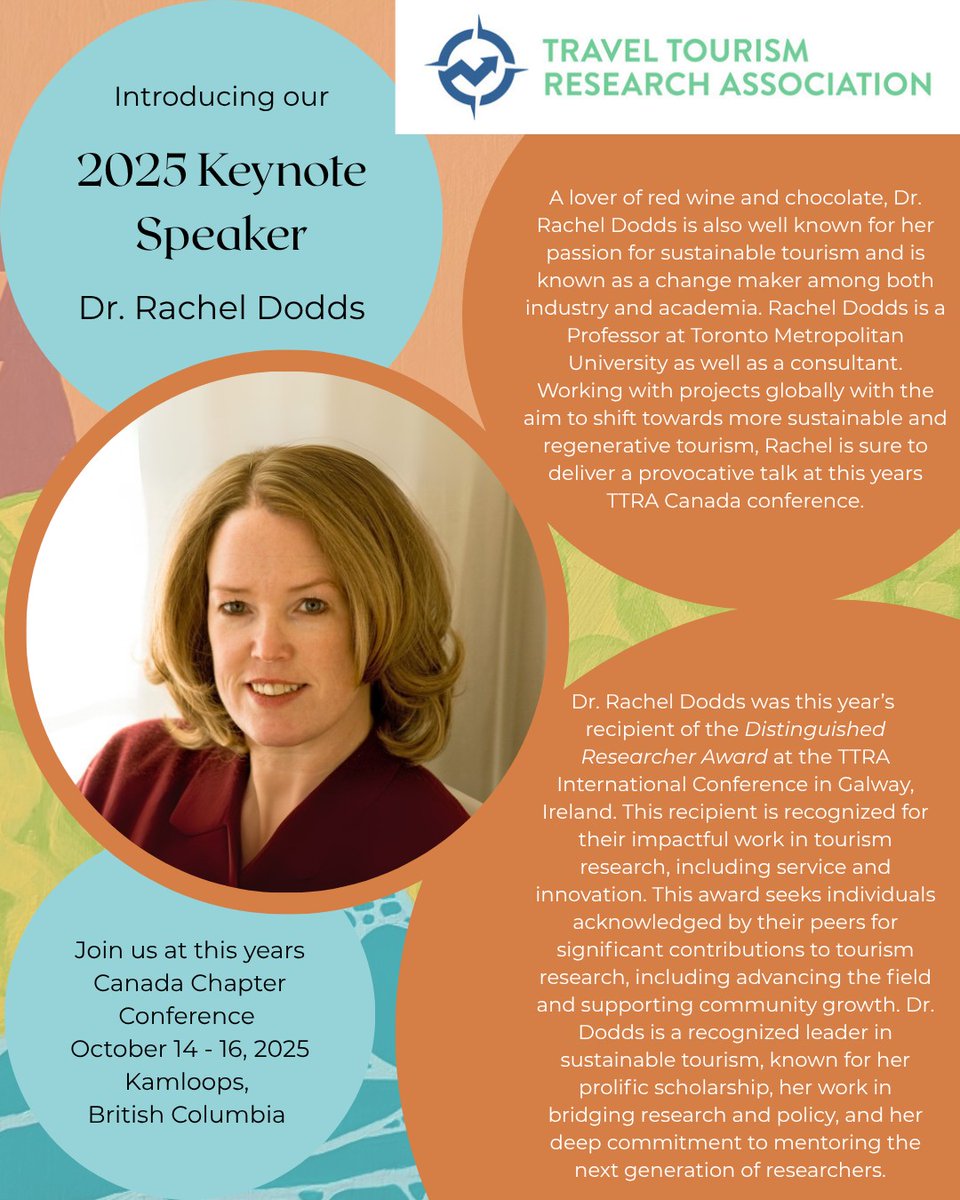 TTRA Canada (@ttracanada) on Twitter photo 📢 Meet our #ttra Canada Chapter Conference (October 14-16, 2025) keynote speaker Professor Rachel Dodds from <a href="/trsmtorontomet/">Ted Rogers School of Management</a>
🔔 Register today at web.cvent.com/event/981ea3e7…
⏳Hurry as price goes up after July 31! #tourism #hospitality #university #academics 📢 Meet our #ttra Canada Chapter Conference (October 14-16, 2025) keynote speaker Professor Rachel Dodds from <a href="/trsmtorontomet/">Ted Rogers School of Management</a>
🔔 Register today at web.cvent.com/event/981ea3e7…
⏳Hurry as price goes up after July 31! #tourism #hospitality #university #academics