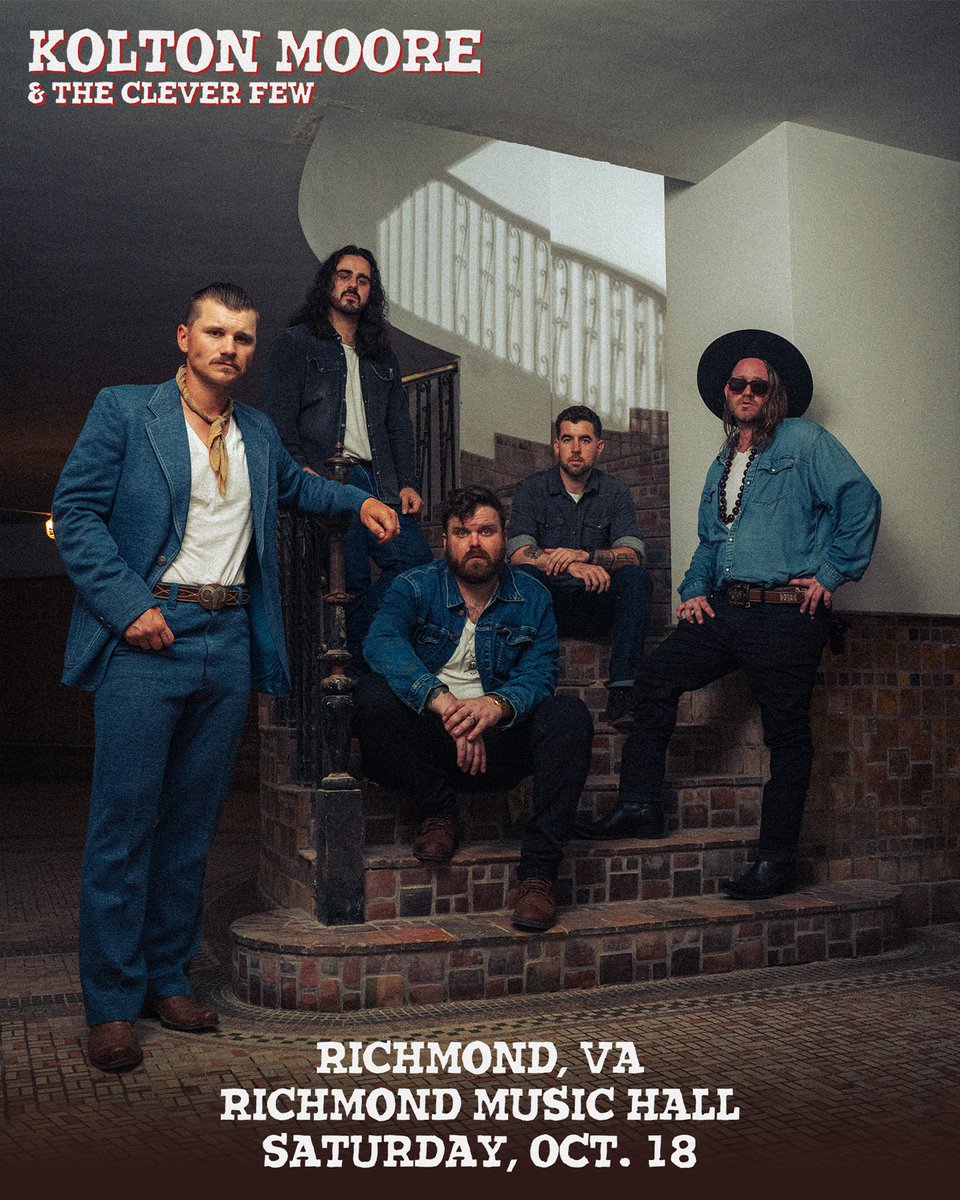 Just announced! KOLTON MOORE &amp; THE CLEVER FEW play Richmond Music Hall on Saturday, October 18th. Tickets go on sale Wednesday, August 6th at 10am!