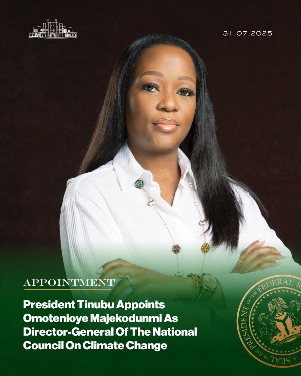 NGRPresident's tweet image. President Tinubu Appoints Omotenioye Majekodunmi As Director-General Of The National Council On Climate Change