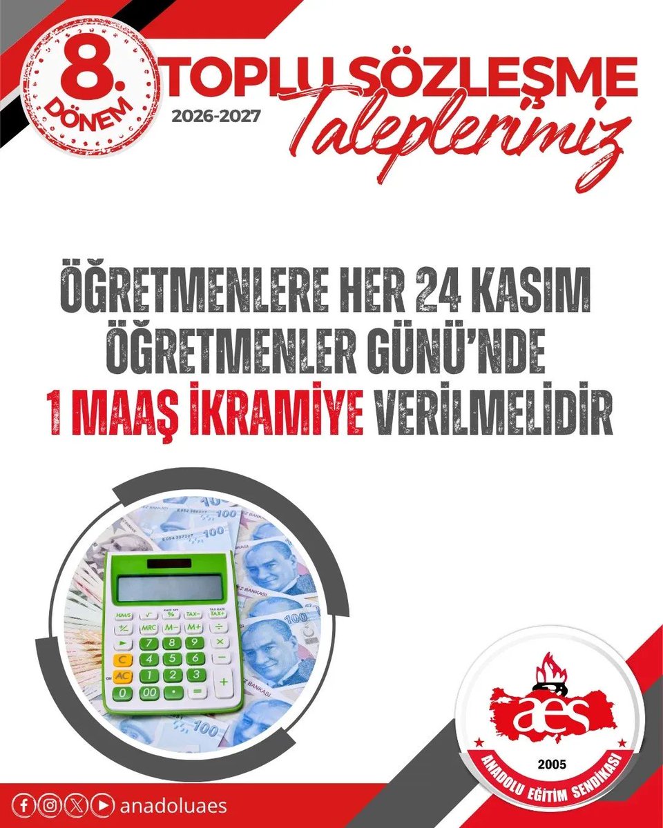 ÖĞRETMENLERE 24 KASIM'DA 1 MAAŞ İKRAMİYE VERİLSİN  

 Gelecek nesilleri yetiştiren öğretmenlerimizin sorunları her geçen gün artmaktadır. Ne yazık ki öğretmenlerimiz üniversite mezunu kamu görevlileri arasında en düşük ücreti almaktadır. Kiraların bir maaşa yaklaştığı, yol ve