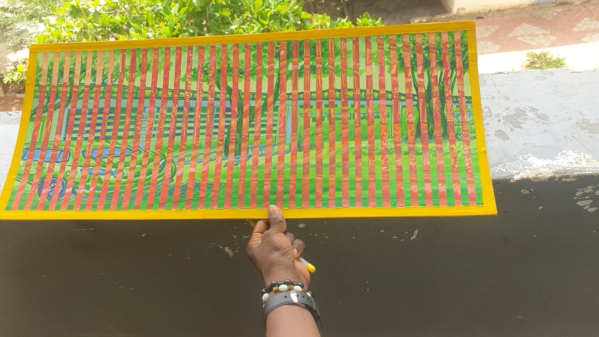 nolexart's tweet photo. A dance of layers of lines , where rhythm meets perspective... 
Cardboard paper and paint on straw board, exploring duality through colour and pattern...

Two perspective, two moods, one world through my brush...

Which side speak to you more?

It's been awhile 

#nolex #nolexart https://t.co/XfYx3F6hSz