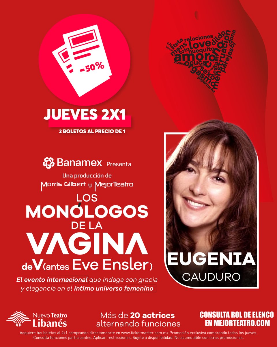 Mejor Teatro (@mejorteatro) on Twitter photo Aprovecha ahora este 2x1 y vuélvete loco de risa con <a href="/toctocobra/">TOC TOC México</a>, <a href="/clueobramx/">Clue Obra</a>, <a href="/DosLocasMex/">Dos Locas De Remate</a>, <a href="/MonologosVagMex/">MonólogosdelaVagina</a> y <a href="/DefendiendoAl/">Defendiendo Al Cavernícola</a> Cavernícola. ¡No faltes!
🎲 bit.ly/TocTocJueves2x1
🔍 bit.ly/CLUEJueves2x1
👠 bit.ly/DLDRJueves2x1
🫦 bit.ly/LMDLVG2X1
🍖 Aprovecha ahora este 2x1 y vuélvete loco de risa con <a href="/toctocobra/">TOC TOC México</a>, <a href="/clueobramx/">Clue Obra</a>, <a href="/DosLocasMex/">Dos Locas De Remate</a>, <a href="/MonologosVagMex/">MonólogosdelaVagina</a> y <a href="/DefendiendoAl/">Defendiendo Al Cavernícola</a> Cavernícola. ¡No faltes!
🎲 bit.ly/TocTocJueves2x1
🔍 bit.ly/CLUEJueves2x1
👠 bit.ly/DLDRJueves2x1
🫦 bit.ly/LMDLVG2X1
🍖