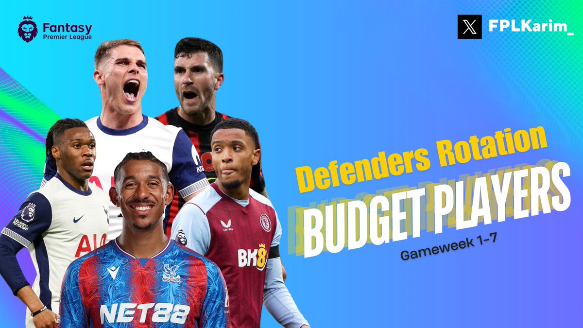 FPL Karim (@fplkarim_) on Twitter photo Rotating Budget Defenders - Thread 🧵
🔸£4.0m & 4.5m defenders only
🔸 8 different rotation scenarios
🔸 Solid defensive teams selected
🔖 Bookmark this and follow me <a href="/FPLKarim_/">FPL Karim </a> for more FPL content.
Let’s dive in ⤵️
#FPL #FPLCommunity Rotating Budget Defenders - Thread 🧵
🔸£4.0m & 4.5m defenders only
🔸 8 different rotation scenarios
🔸 Solid defensive teams selected
🔖 Bookmark this and follow me <a href="/FPLKarim_/">FPL Karim </a> for more FPL content.
Let’s dive in ⤵️
#FPL #FPLCommunity