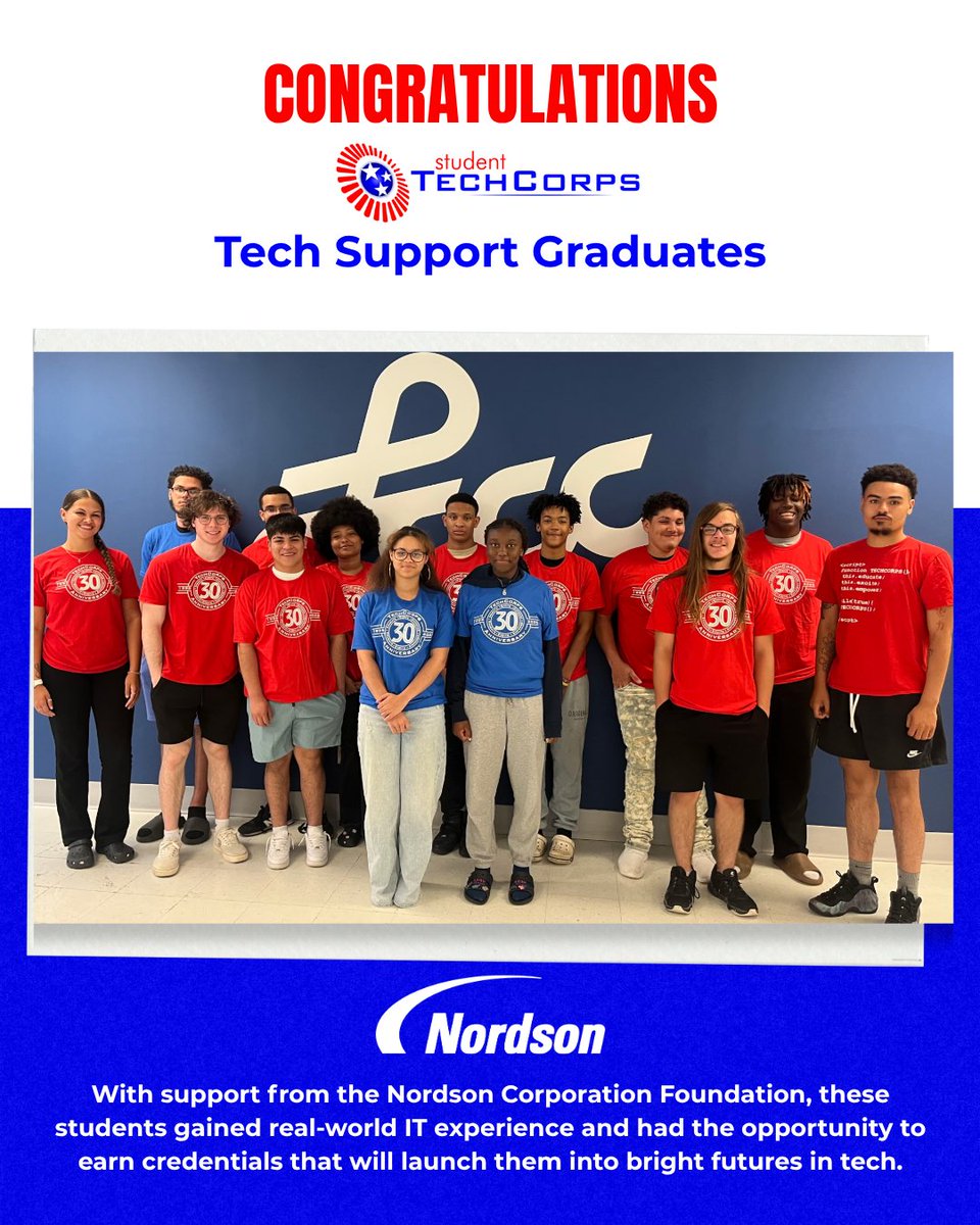 TECH CORPS (@techcorpsus) on Twitter photo Congrats to the students who completed our first-ever Student TECH CORPS: Tech Support program in Lorain County!
Thanks to the <a href="/Nordson_Corp/">Nordson_Corp</a>, they gained real-world IT experience and the chance to earn credentials for a future in tech.
#techcorps #NordsonImpact Congrats to the students who completed our first-ever Student TECH CORPS: Tech Support program in Lorain County!
Thanks to the <a href="/Nordson_Corp/">Nordson_Corp</a>, they gained real-world IT experience and the chance to earn credentials for a future in tech.
#techcorps #NordsonImpact