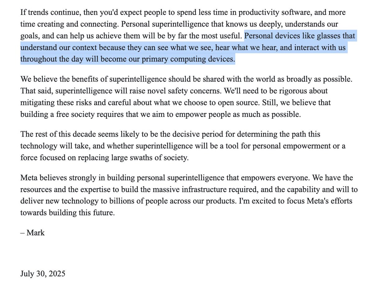 visual AI running on glasses is the future

zuck called this out in his personal super intelligence memo yesterday