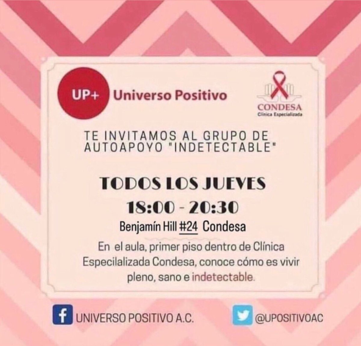 CdmxClinica's tweet image. ¿Vives con VIH? Únete a nuestro grupo de autoapoyo "INDETECTABLE"  📅 Todos los jueves 18:00-20:30  📍 Benjamin Hill #24, Condesa Un espacio seguro para compartir, aprender y crecer juntos  #UniversoPositivo #VIHPositivo #Indetectable