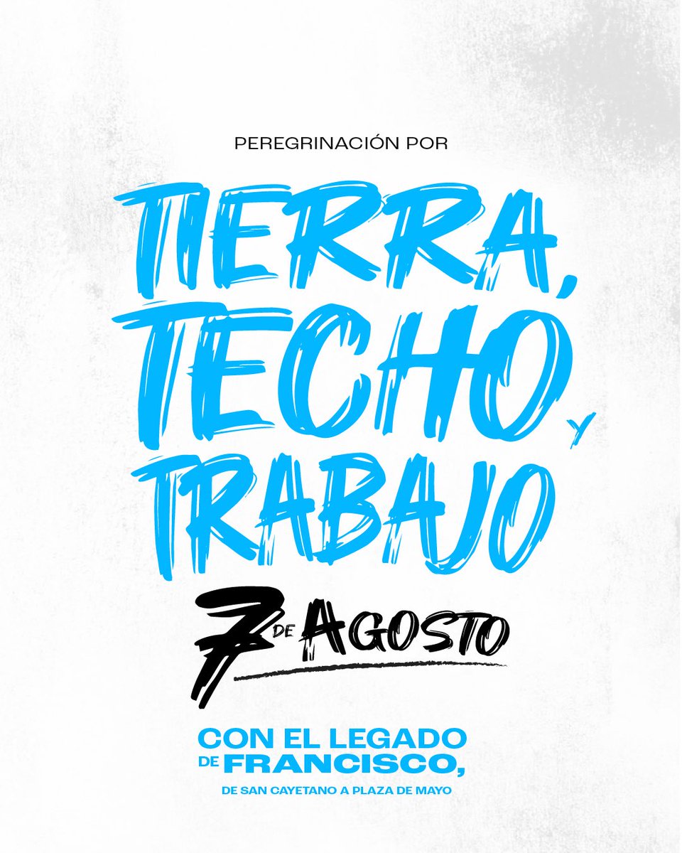 🥁Por tierra, techo y trabajo: el pueblo vuelve a las calles este 7 de agosto

Con el legado de Francisco, nos preparamos para un nuevo #7A. Como todos los años, perigramos desde Liniers a Plaza de Mayo. 

📍 Sumate a marcha por paz, pan, tierra, techo y trabajo