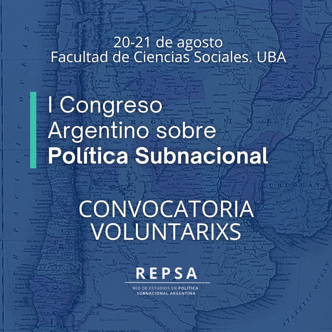 Los días 20 y 21 de agosto, <a href="/ubasociales/">UBA Sociales | #FSOC #UBA</a> será sede del I Congreso Argentino sobre Política Subnacional, que reunirá a investigadores de todo el país. Queremos invitar a la comunidad estudiantil a participar del evento y a sumarse como voluntarixs. forms.gle/ZwQpZuknBkERZW…