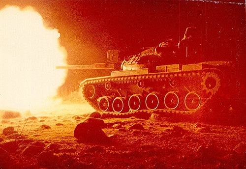 Thunderous Tank Thursday - M60A1 doing night fire back in the 1980s.  Location unknown.  #tanks #armor #thunderoustankthursday #patton #ilovetanks #1980s #tanklover