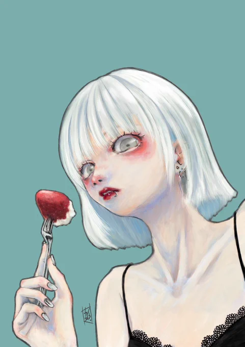 いちご最初に食べる派 #illustration #イラスト