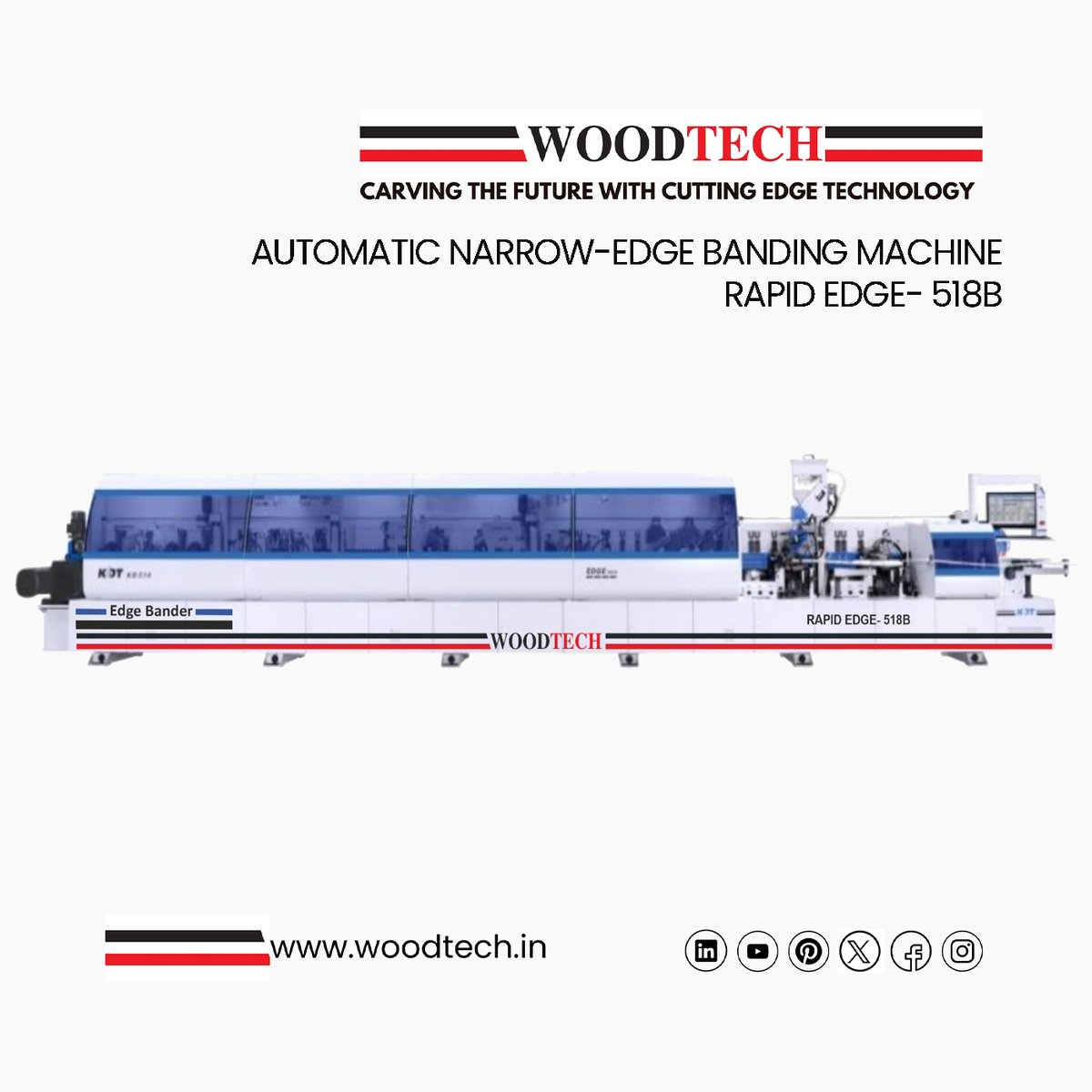 WoodtechC's tweet image. 🔹 Precision. Speed. Perfection.
Meet the #RAPIDEDGE518B – your edge banding solution for narrow and standard panels by #WoodtechConsultants. For details and enquiries contact Email: info@woodtech.in, Phone: 080 28364584/85, or Mobile: +91 94806 8672. #EdgeBandingMachine