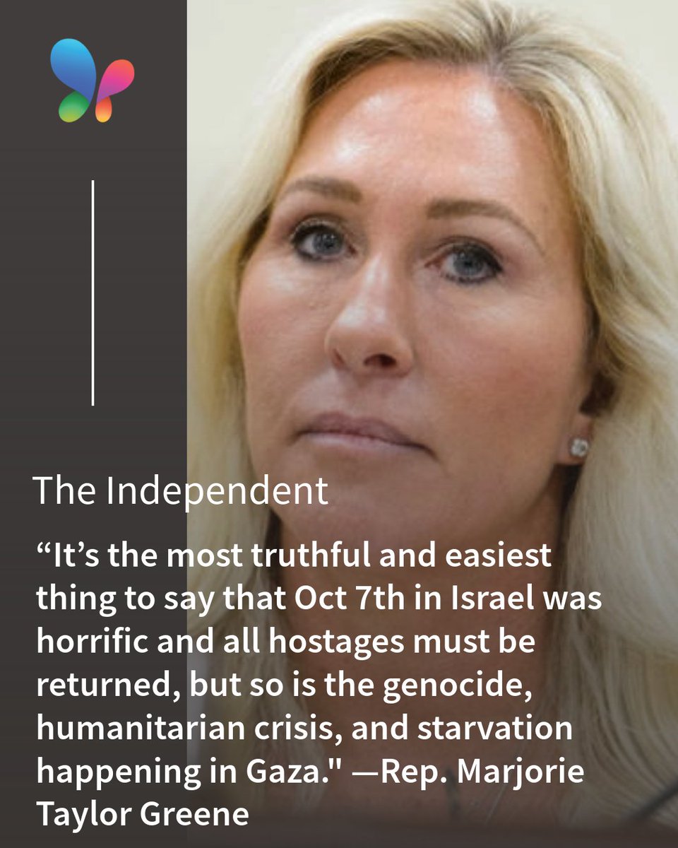 MSN's tweet image. 🔔🗣️ Marjorie Taylor Greene is the first GOP member of Congress to call the Gaza crisis a ‘genocide.’ ➡️ msft.it/6012sJ5Ho

#MarjorieTaylorGreene #GazaCrisis #Genocide #Trump #Netanyahu #Starvation #HumanitarianCrisis #MiddleEast #USPolitics #GOP