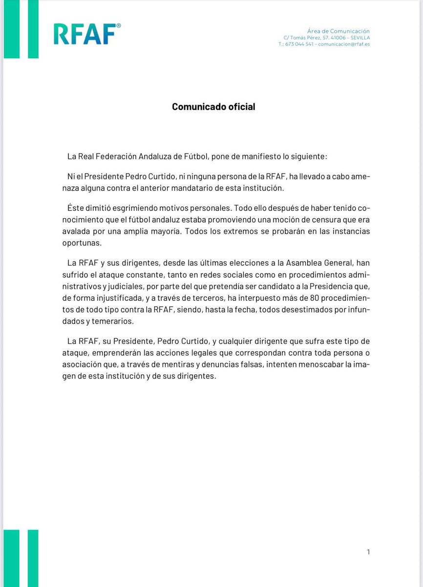 Comunicado de la @rfaf tras lo publicado por el <a href="/elconfidencial/">El Confidencial</a>