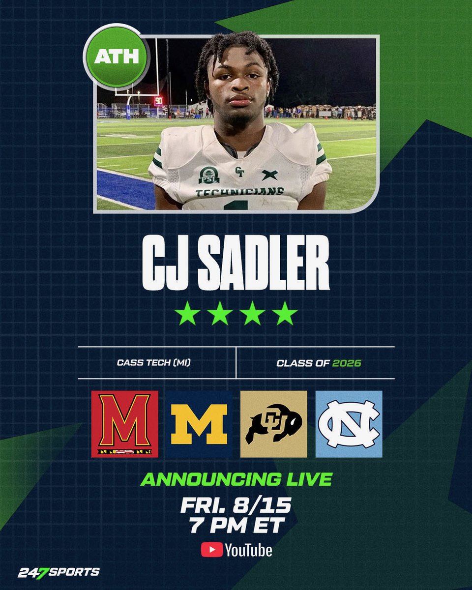 Allen Trieu (@allentrieu) on Twitter photo Detroit Cass Tech ATH C.J. Sadler announces his college commitment with <a href="/247Sports/">247Sports</a> in two weeks.
Four-year impact player for the Technicians in all three phases and figures to get chances in multiple spots in college as well.
247sports.com/article/four-s… Detroit Cass Tech ATH C.J. Sadler announces his college commitment with <a href="/247Sports/">247Sports</a> in two weeks.
Four-year impact player for the Technicians in all three phases and figures to get chances in multiple spots in college as well.
247sports.com/article/four-s…