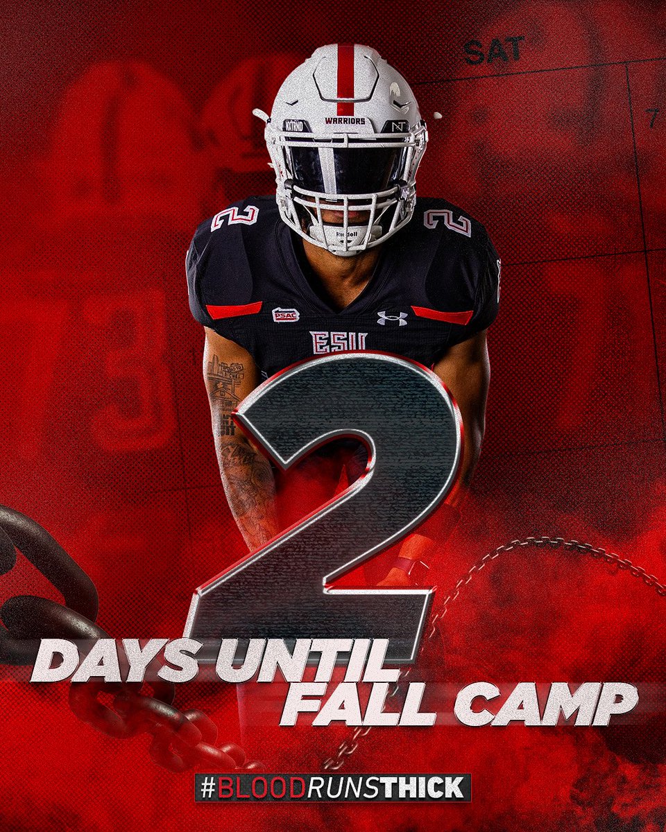 ESU_Football's tweet photo. 2 days‼️⚔️
The team. The mission. The moment.
It’s almost here…

🅳🆁🅸🆅🅴ɴ2️⃣5️⃣

#2 #CountdownToCamp #WhereWarriorsBelong 
#BLOOD𝘙𝘜𝘕𝘚𝐓𝐇𝐈𝐂𝐊💯 #𝐖𝐀𝐑𝐑𝐈𝐎𝐑𝐒4️⃣𝓛𝓲𝓯𝓮 https://t.co/AyDs7YeW50