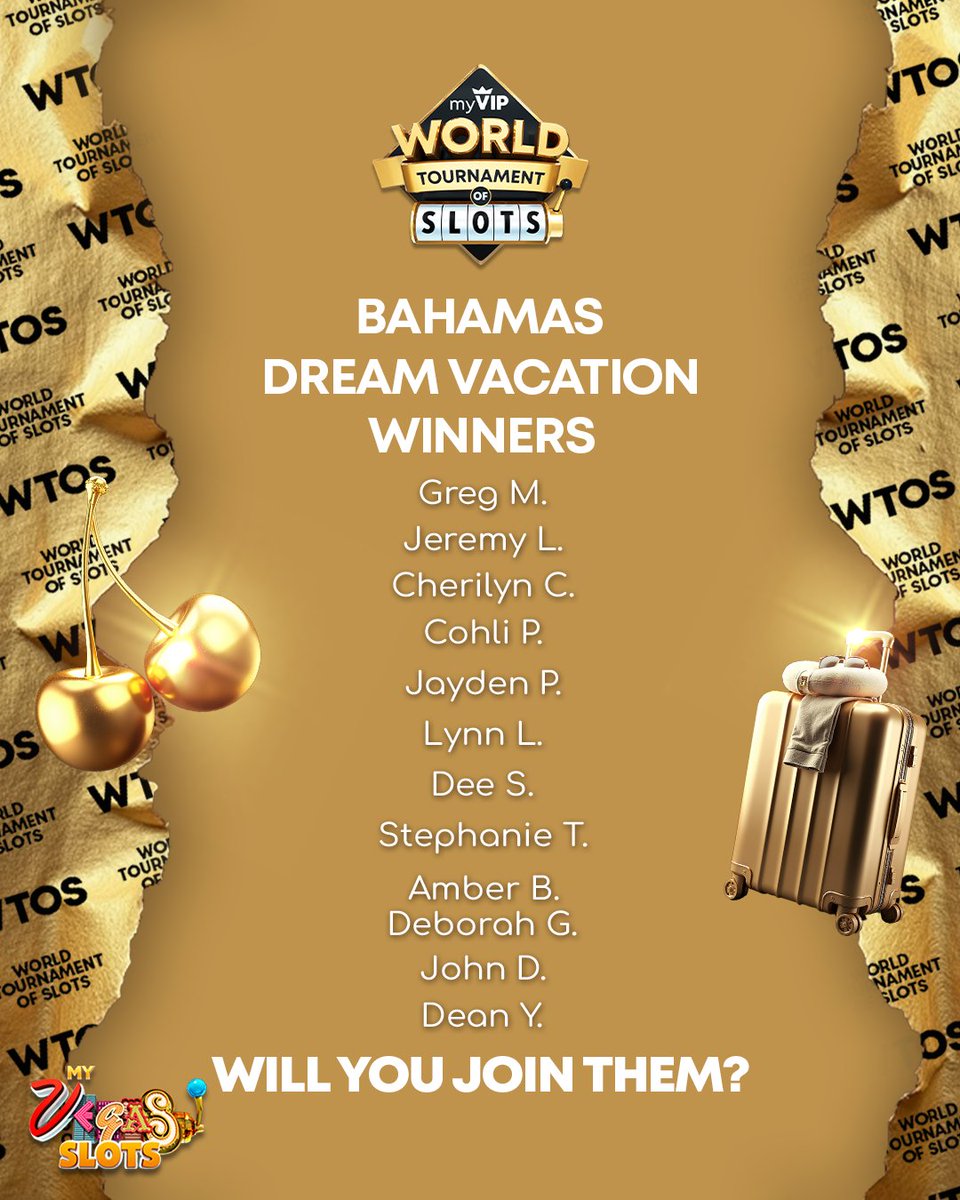myvegas.play-freebies.com/4fcpJR0
Another round of FREE CHIPS to celebrate our VIP winners 🏆
These top winners are heading to the Bahamas 🌴
They're diving into games, sunshine, and a shot at $1,000,000
Want in? All the info is at WToS2025.com 🔗
Follow World Tournament of