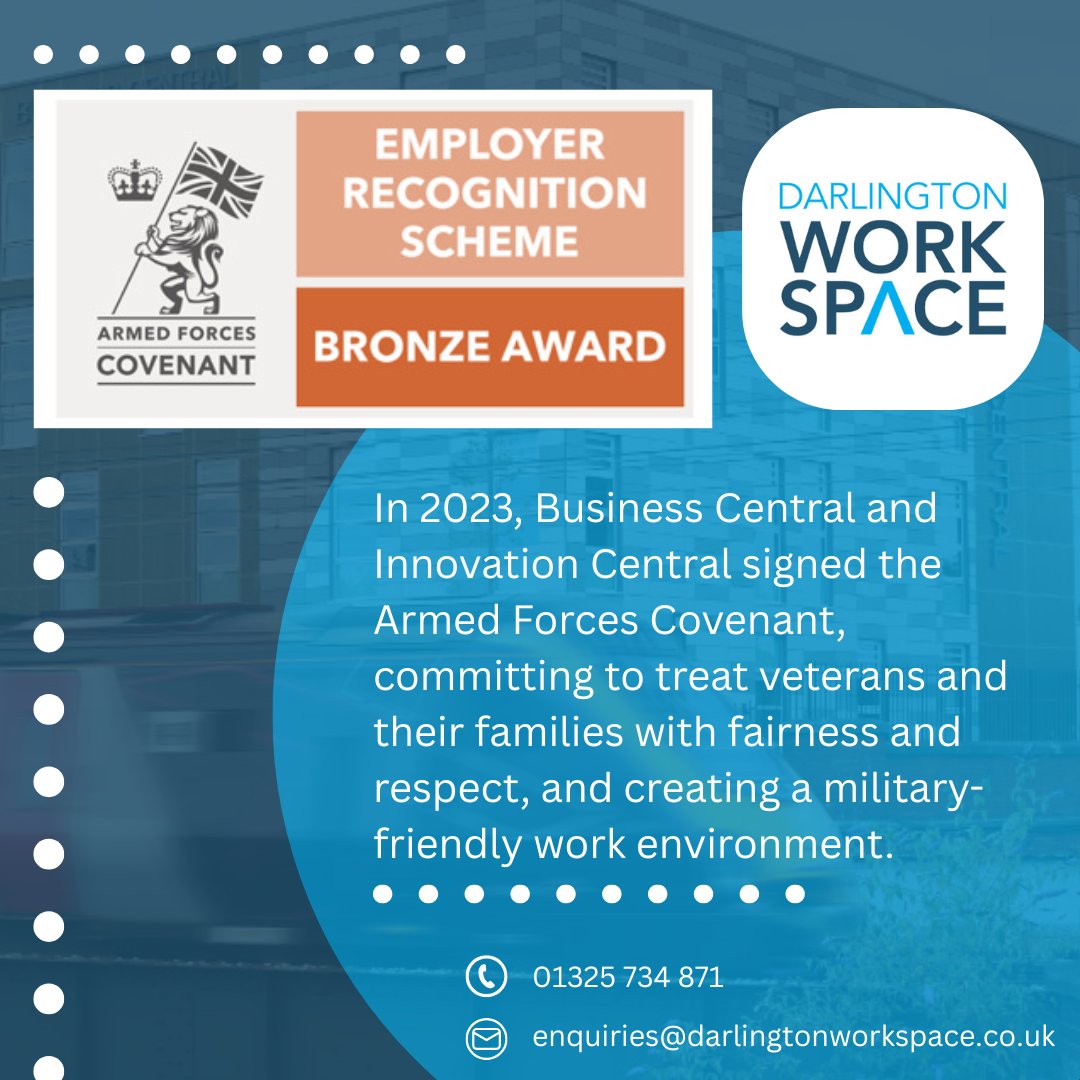 Community is essential to Darlington Workspace 💙

By signing the Armed Forces Covenant, we commit to treating veterans fairly and supporting them in any way we can. 🙌

#darlington #biccoworking #officelife #teesside #northeast #community #armedforces