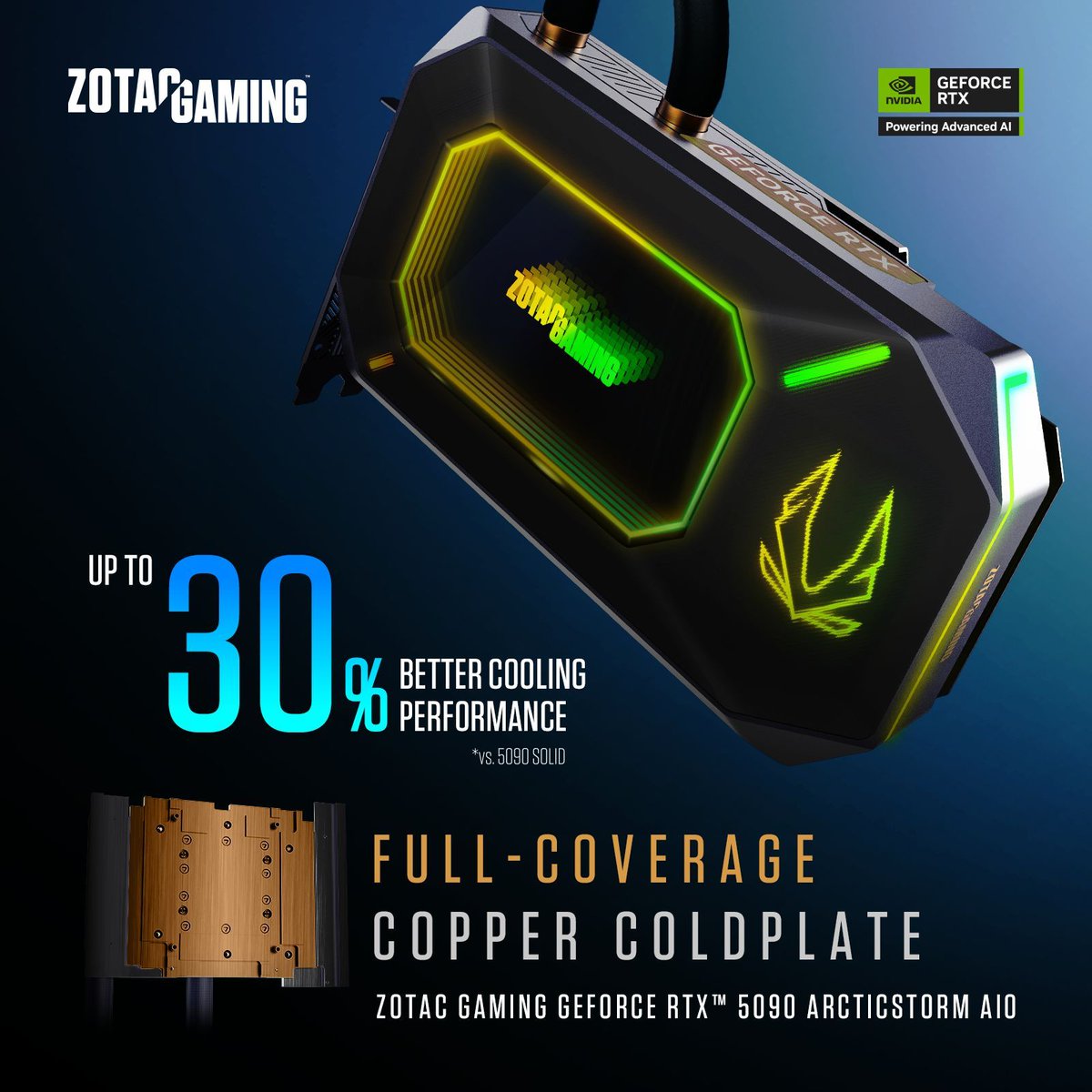 Die ZOTAC GAMING GeForce RTX 5090 ARCTICSTORM AIO ist mit einer flächendeckenden Kupferkühlplatte ausgestattet und sorgt selbst unter Last für außergewöhnlich niedrige Temperaturen.

Mehr unter: tinyurl.com/25mupzx3