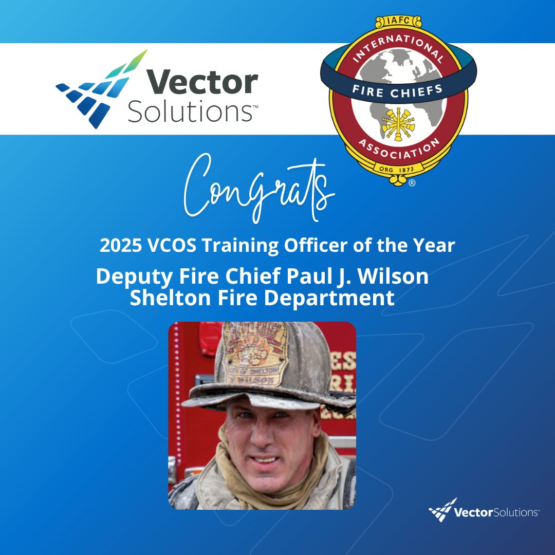 Deputy Fire Chief Paul J. Wilson of Shelton Fire Department has been named the 2025 Training Officer of the Year by Vector Solutions and the IAFC VCOS. Chief Wilson has set a new bar for excellence in the fire service. #FireService #TrainingExcellence 

hubs.ly/Q03zBS-70