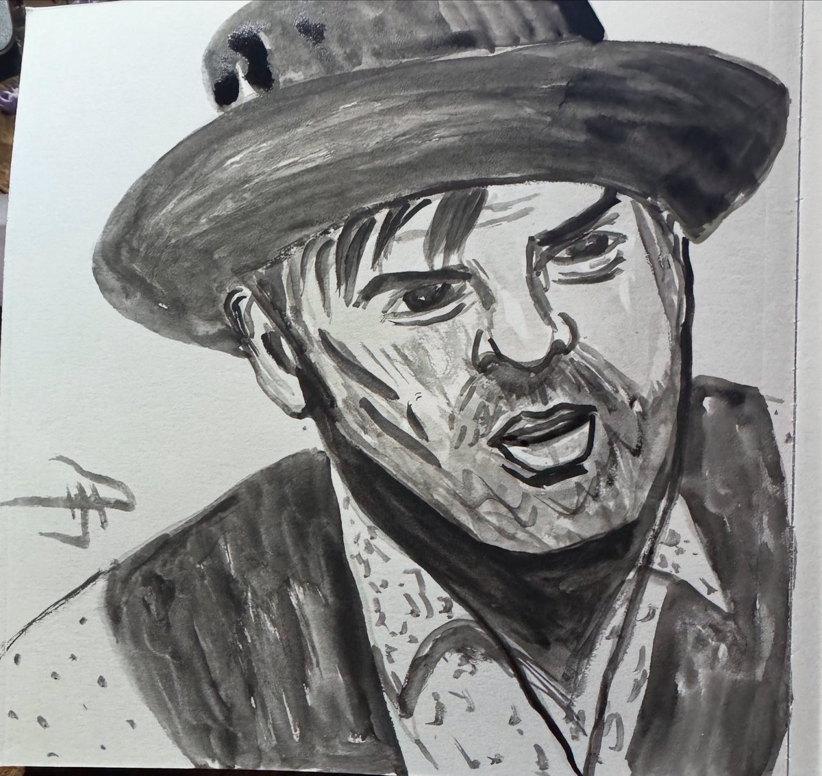 pruittwrites's tweet photo. For the last day of World Watercolor Month, here is a watercolor portrait of a cowboy.
#PruittWrites #worldwatercolormonth #watercolor #westernart #art #americanartist https://t.co/CA2WvOxEcL