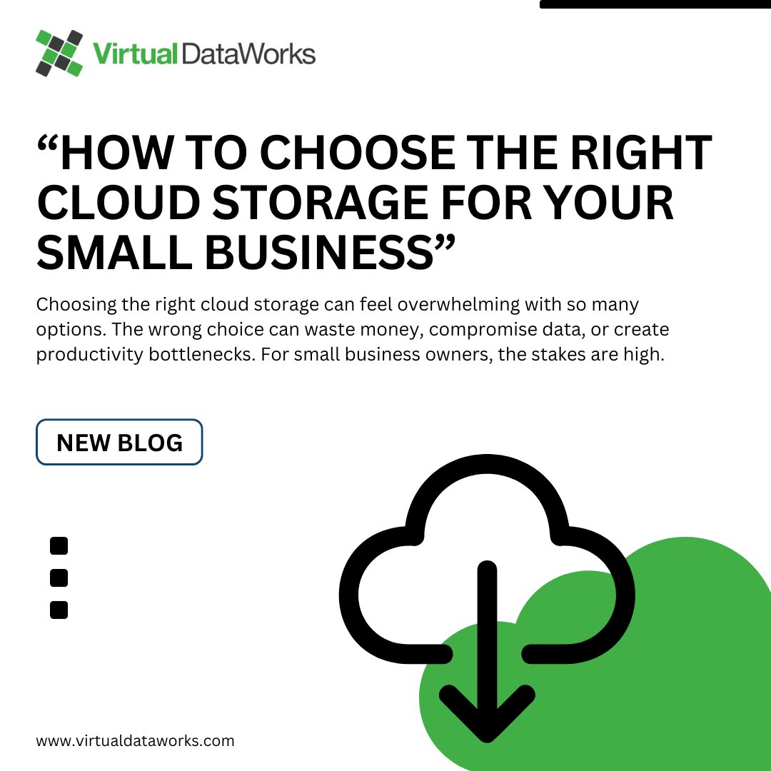 VDataworks's tweet image. Cloud storage overload? We understand! We&apos;re here to help small businesses find the perfect solution. We break down cost, security, and scalability to simplify your decision.

Read Our Latest Blog: 1l.ink/FMHN4KP

#CloudStorage #AkronMSP #DataManagement #ITManagment