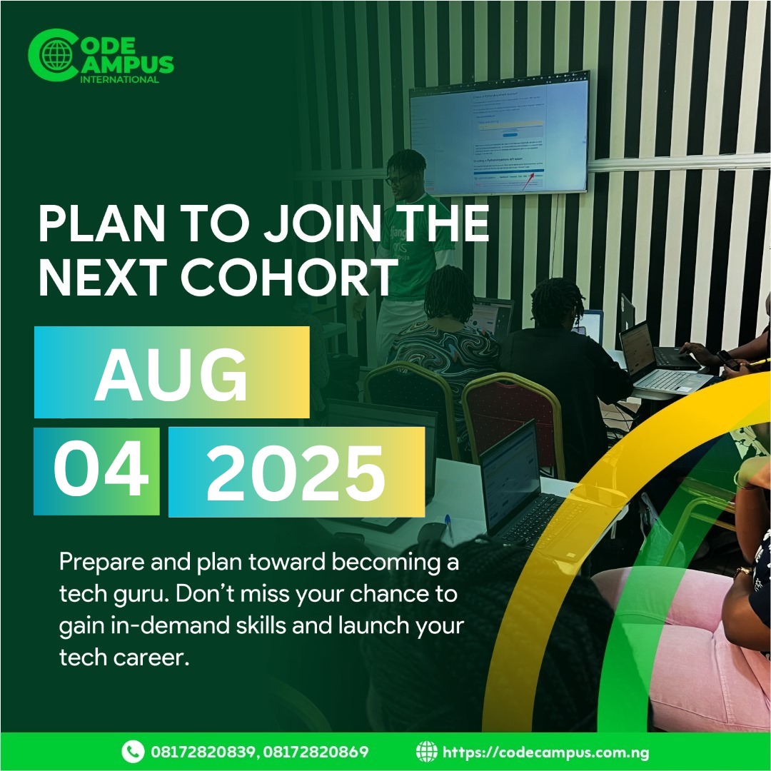 codecampusng's tweet image. Ready to Launch Your Tech Career?
Whether you're starting from scratch or leveling up your skills, this is your moment to shine.
Learn in-demand tech skills
Work on real projects
Spots are limited—Don’t miss out!
Call: 08172820839, 08172820869
#CodeCampus #NextCohort
