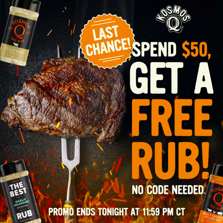 Don’t miss your chance to stock up and get a free rub! Sale ends TONIGHT 🏃💨 SHOP NOW - kosmosq.com/pages/our-prod… #kosmosq #itjustwins #bbq #sale #stockup