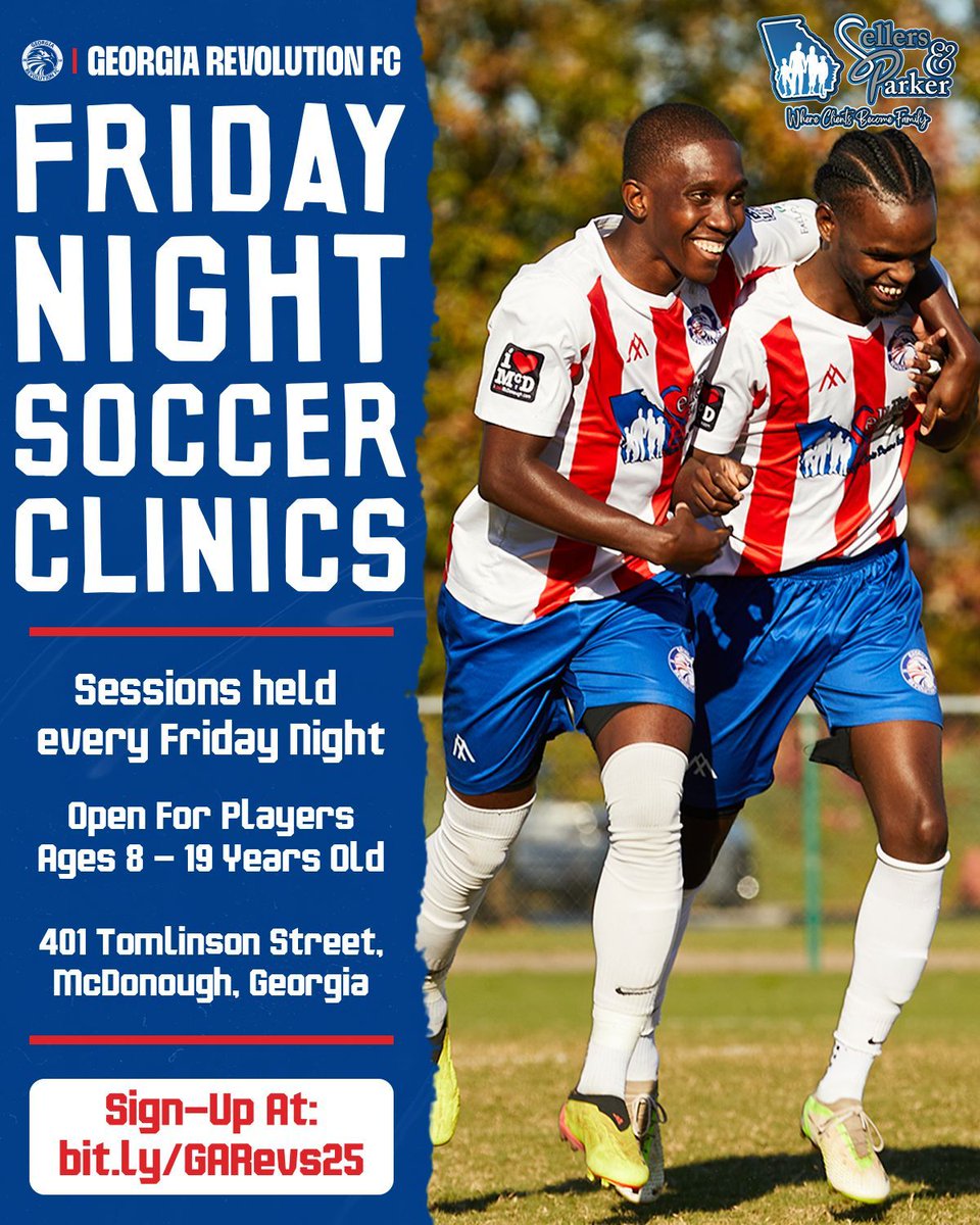 We're shifting our soccer clinics to Friday Nights! Our Friday Night Soccer Clinics are perfect for players looking to improve their technical skills and learn from our experienced academy coaches. 
Sign up here: bit.ly/GARevs25
#UpTheRevs 🔴⚪️🔵