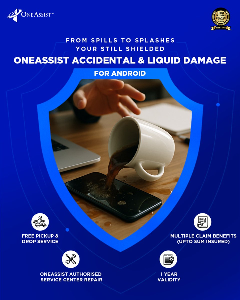 oneassist_in's tweet image. Spills, splashes, or accidental drops—OneAssist has you covered! With free pickup & drop service, authorized repairs, and multiple claim benefits, your Android stays protected. Enjoy peace of mind with 1-year coverage. 
#OneAssist #AccidentalDamage #AndroidProtection #HassleFree
