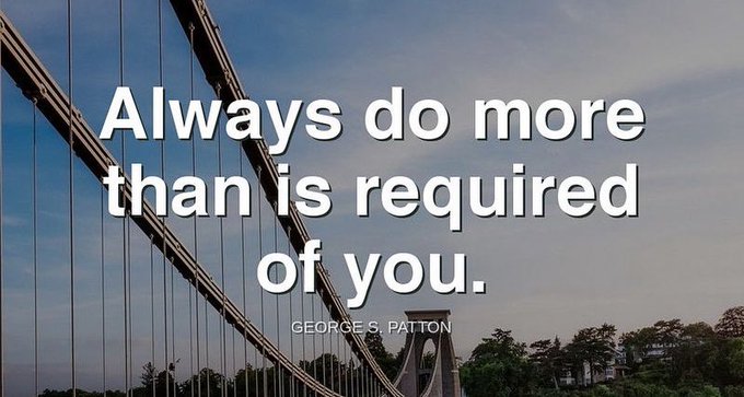 Spencer Rayner (@spencerrayner) on Twitter photo rep <a href="/TheZigZiglar/">Zig Ziglar</a>
"Always do more than is required of you."-George S. Patton
#SuccessTRAIN #JoyTRAIN rep <a href="/TheZigZiglar/">Zig Ziglar</a>
"Always do more than is required of you."-George S. Patton
#SuccessTRAIN #JoyTRAIN