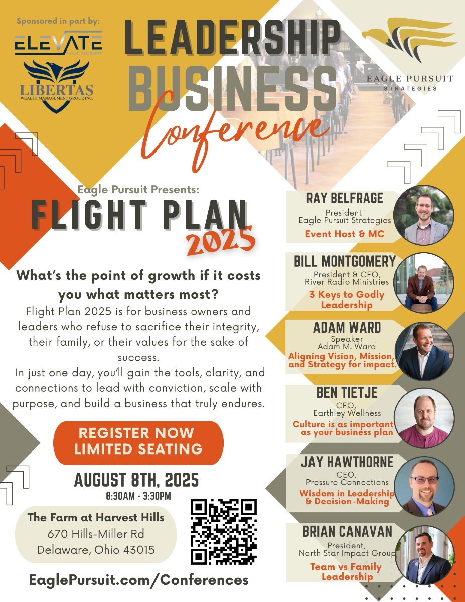 Flight Plan 2025 is coming soon!

Elevate &amp; Exit is proud to sponsor Flight Plan 2025, a leadership business conference presented by Eagle Pursuit Strategies.

You can register by going to: eaglepursuit.com/conferences/