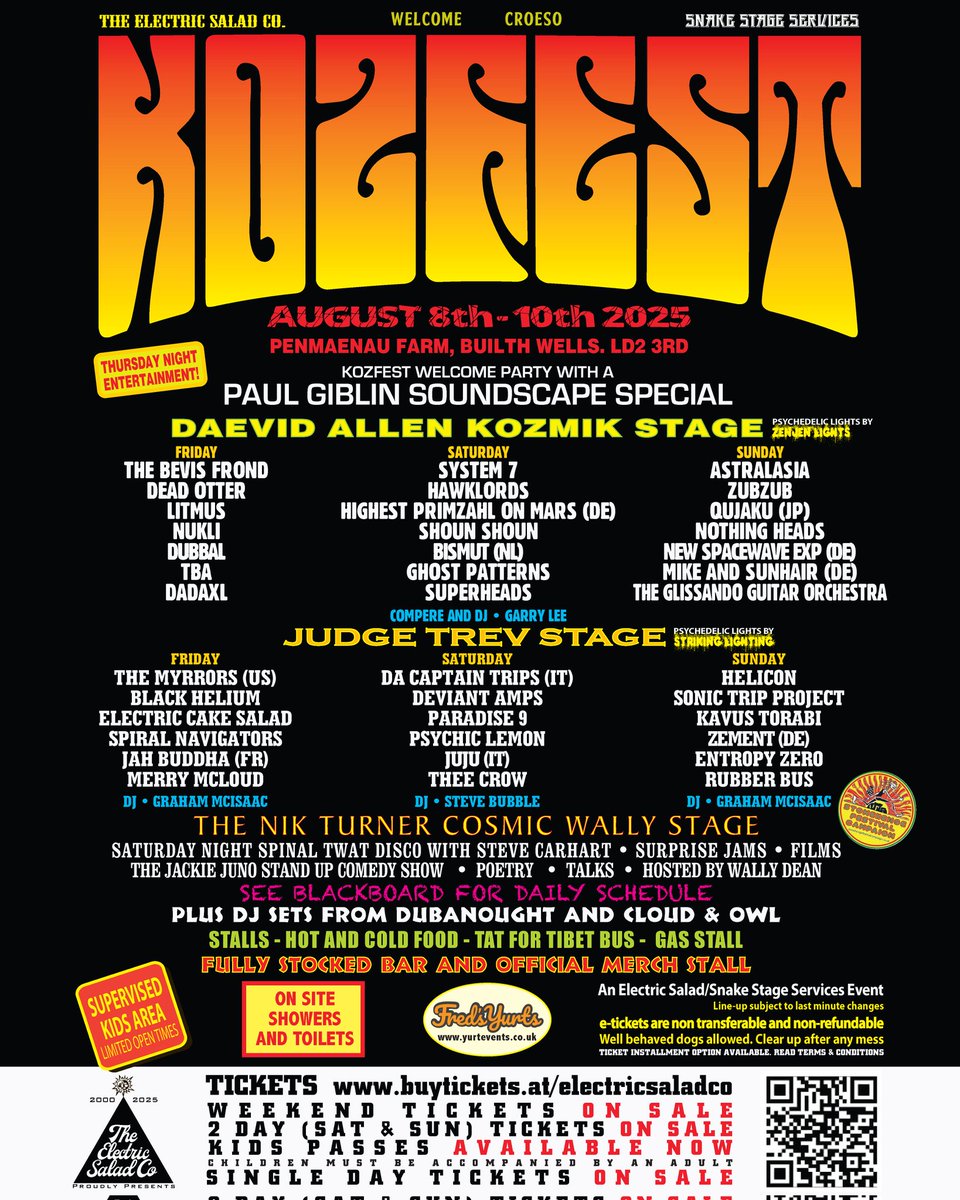Tesco Presents Kozfest...
Please note that advance tickets will stop at 7pm Tuesday August 5th.
After that tickets will only be available on the gate.
Save money and grab tickets in advance.
Kozfest 2025 tickets are available now from buytickets.at/electricsaladco